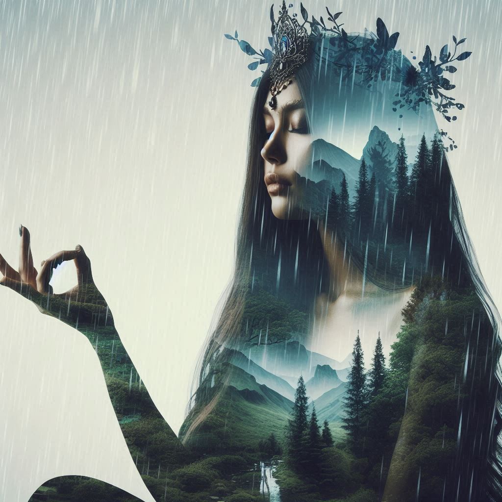 double exposure beautiful fantasy DALL-E 3 portrait landscape..