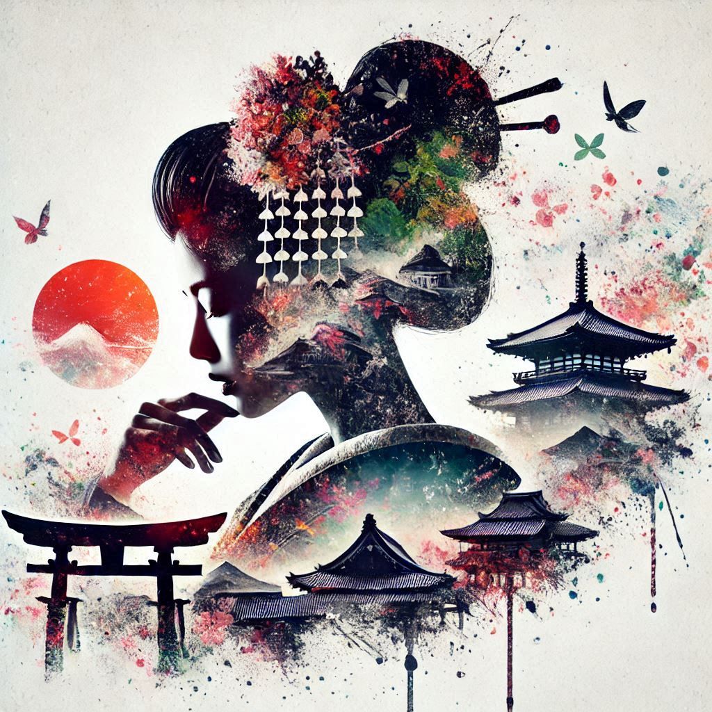 Beautiful Geisha double exposure