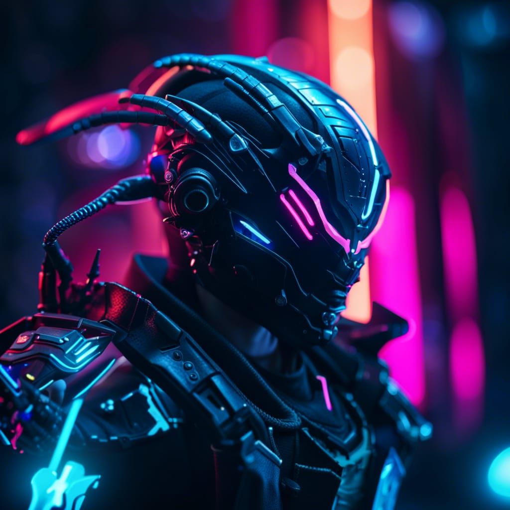 A neon cyberpunk warrior
