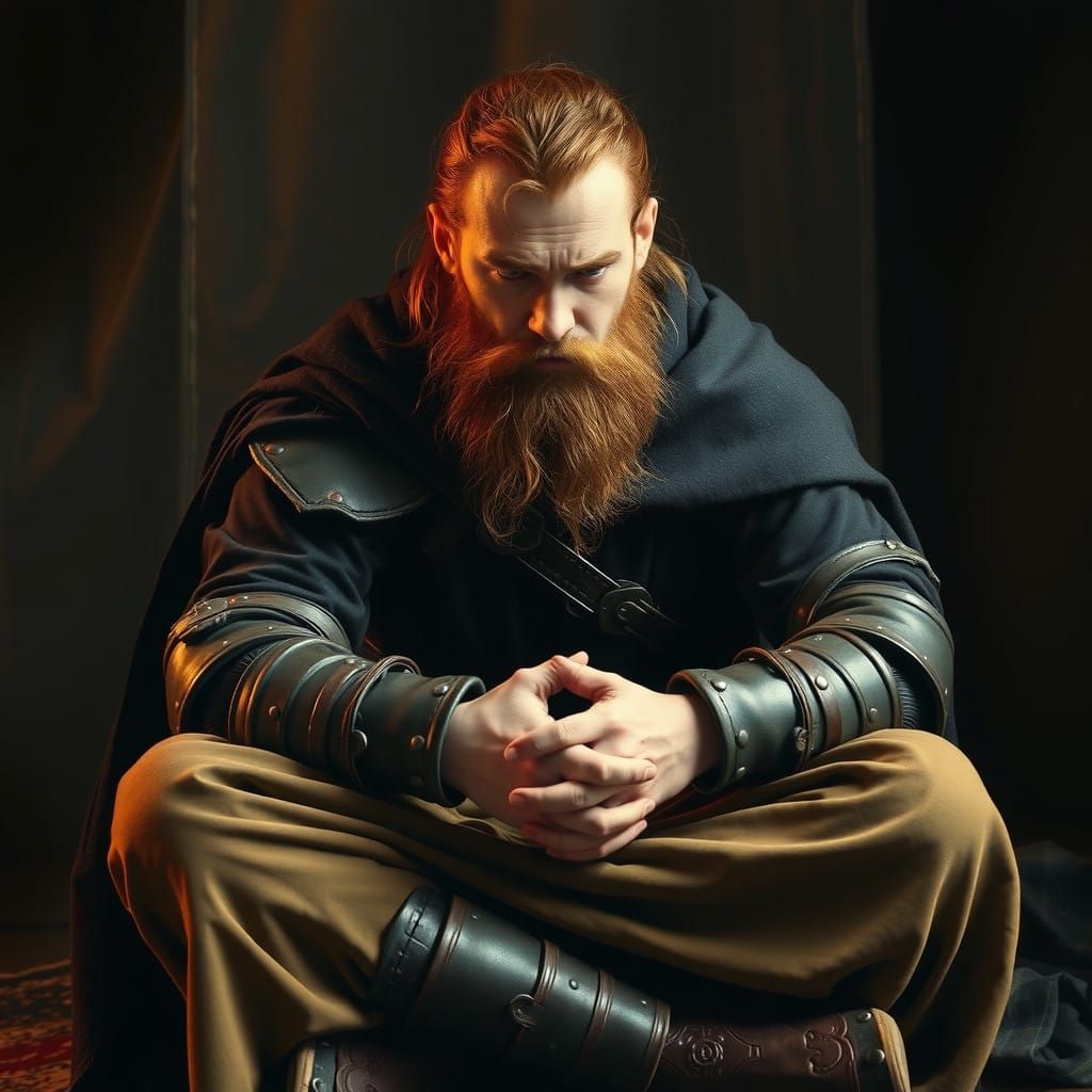 A redheaded Viking looking contrite