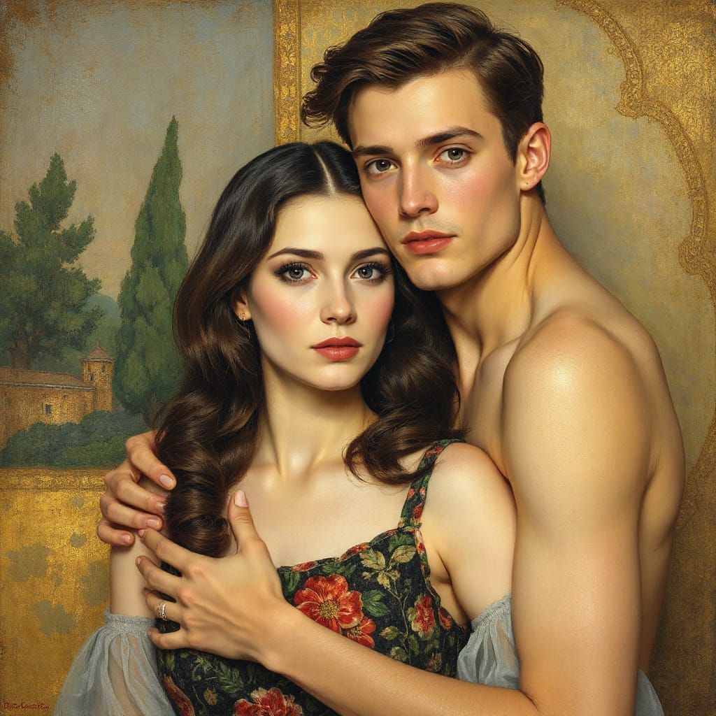 Elegant Young Couple in Art Nouveau Style