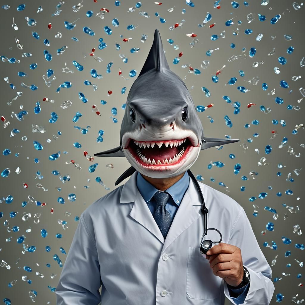 a cute shark dressed like a dentist. Professional photograph...