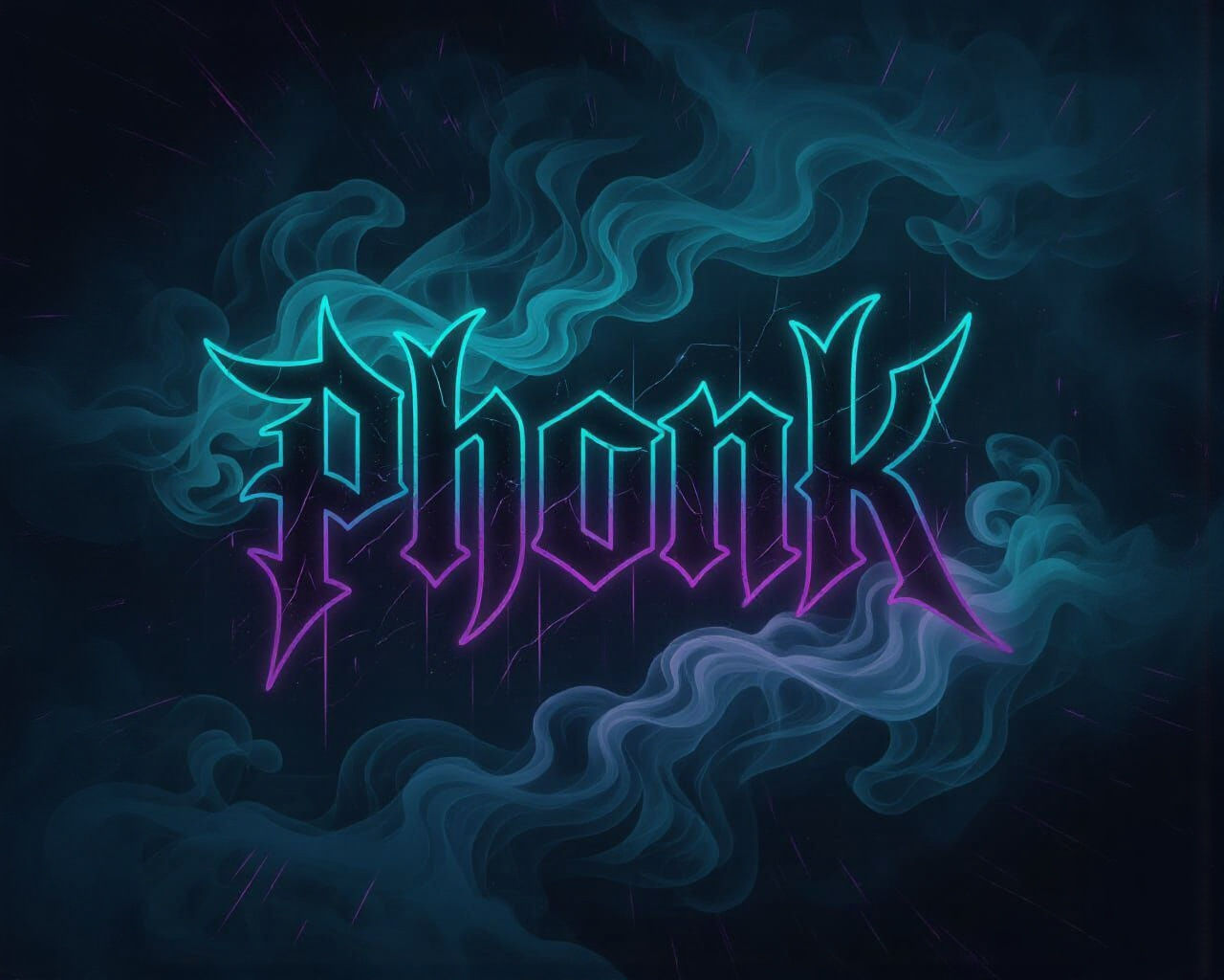 make a cool banner for phonk using dark colors and cool mist. Make it have the word phonk in it