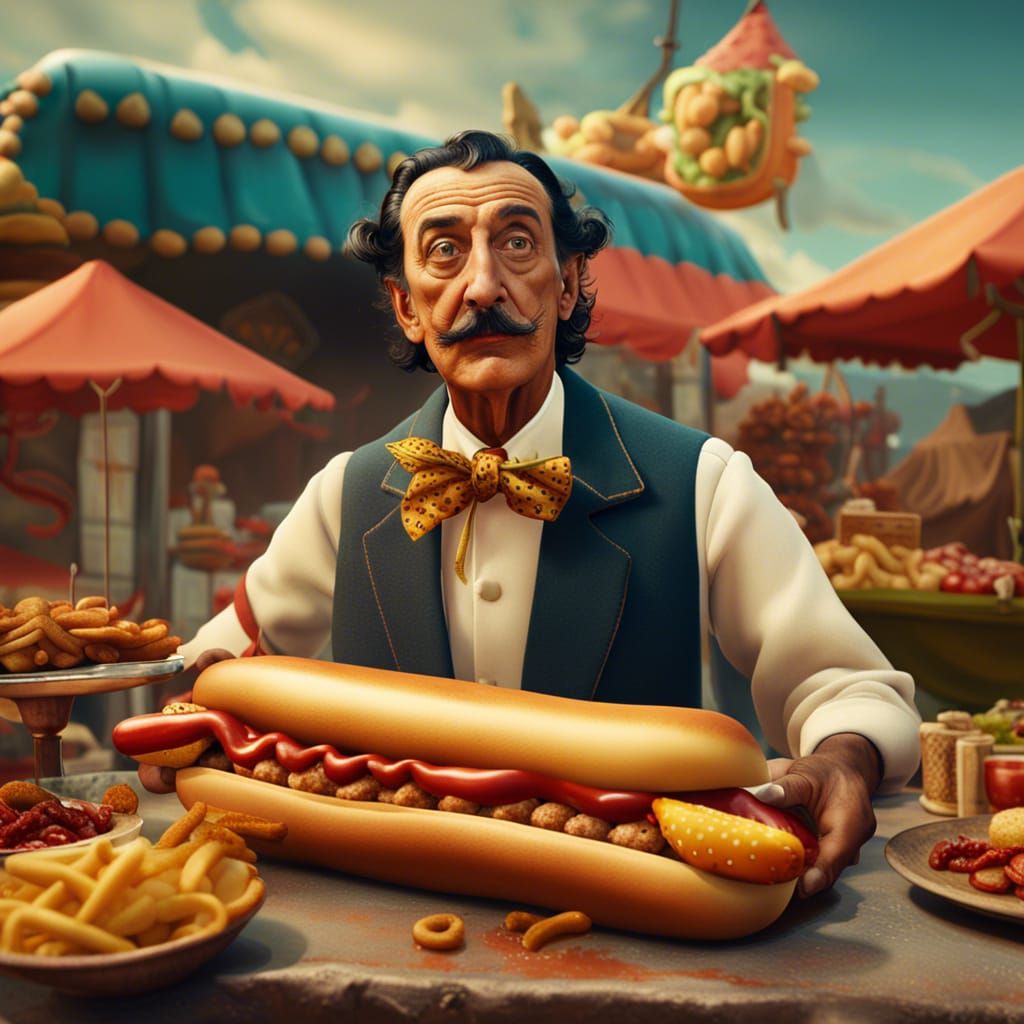 Salvador Dali as a hot dog vendor - AI Generated Artwork - NightCafe ...