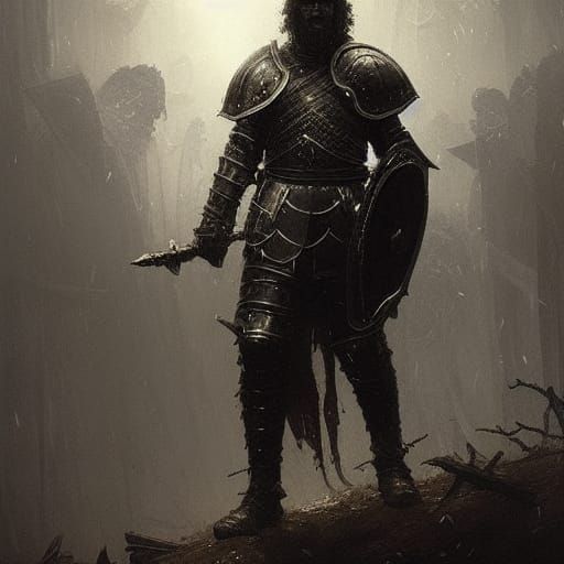 Nordic Knight. Dark plate armour. Fighting undead soldiers. - AI ...