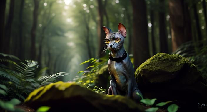 Sphinx Cat Portrait in Enchanted Forest ,

[



],

Professi...