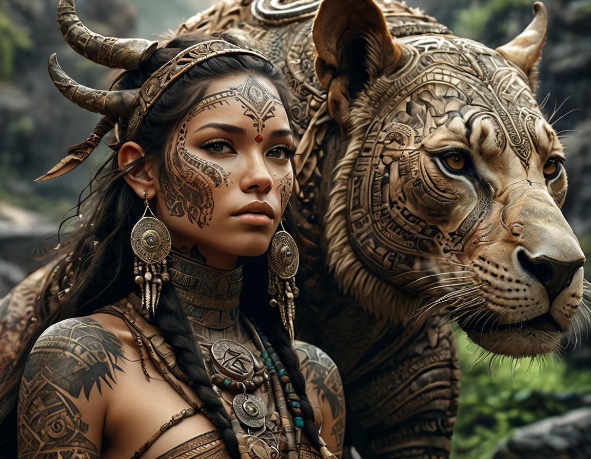 The tribal goddess Leafa and her  companion Liona  by @Sakata Gintoki