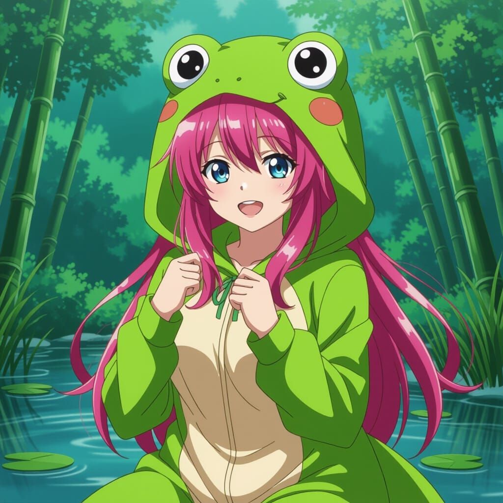 Anime Girl in Adorable Frog Costume