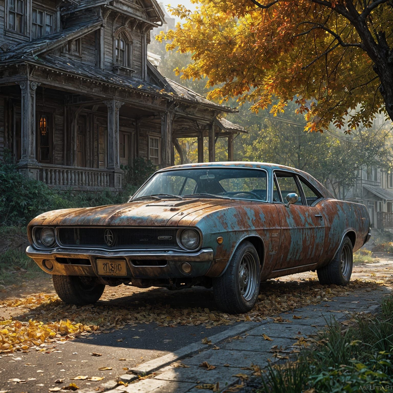 A rusted muscle car  by @theArchairez
