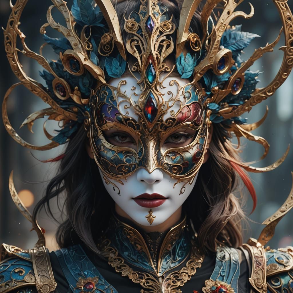 Close up view of a woman wearing avant-garde mask   by @Bibi Yasin