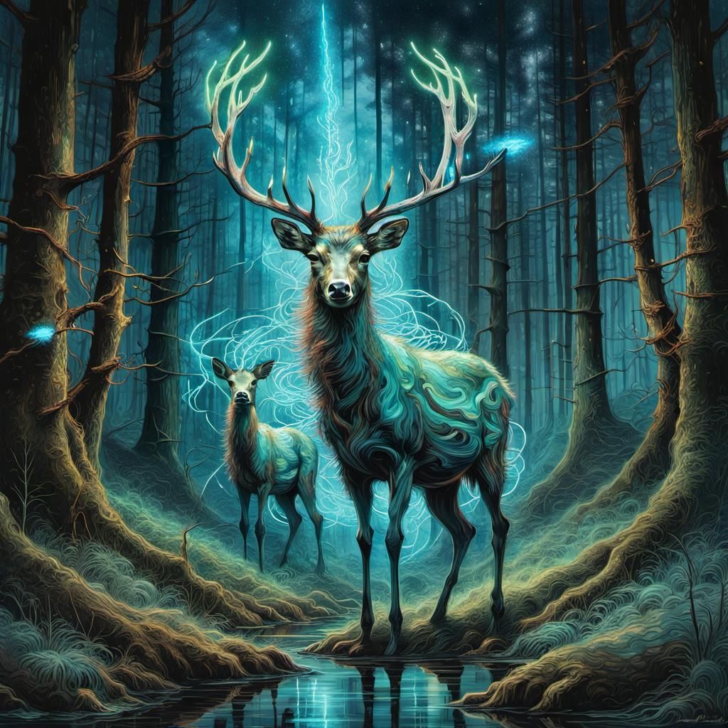 Astral Bioluminescent Deer - AI Generated Artwork - NightCafe Creator