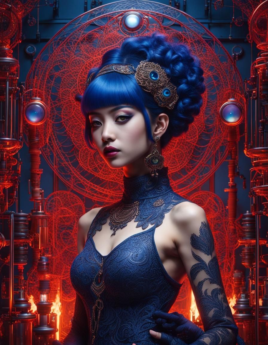 Indigo FILIGREE full body shot of hypnotically beautiful eth...