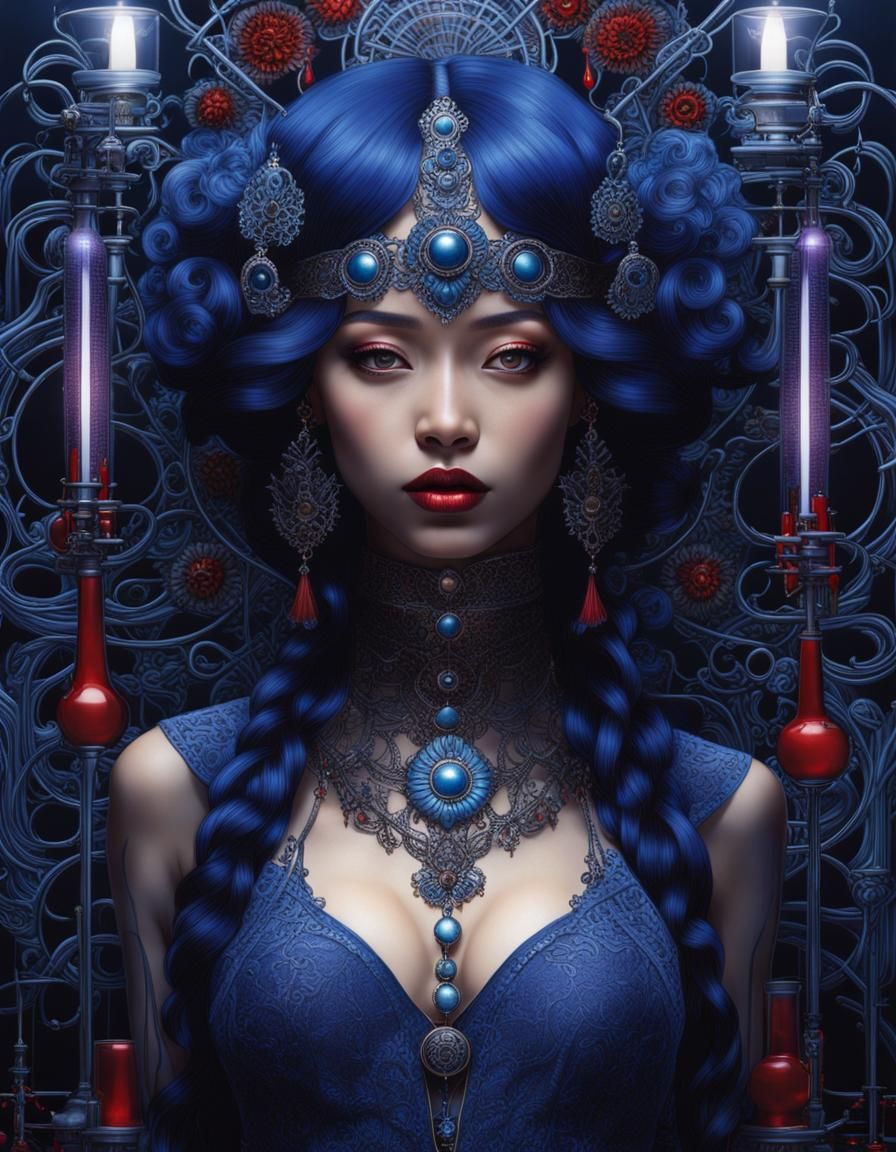 Indigo FILIGREE full body shot of hypnotically beautiful eth...