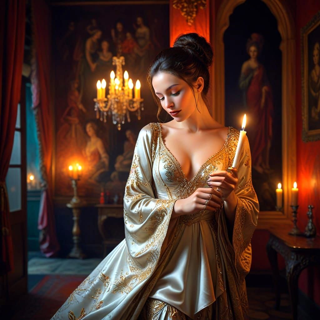 Mysterious Lady Illuminated in Warm Golden Light