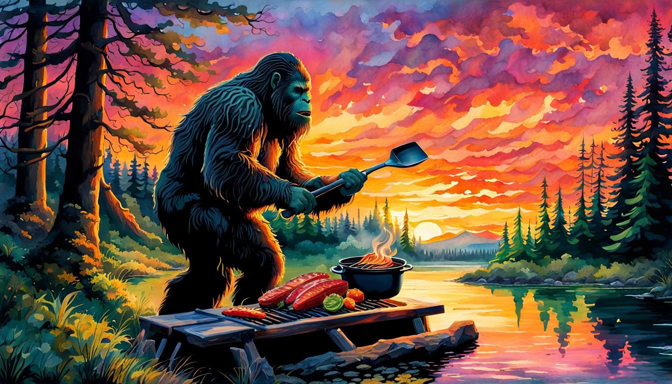 Sasquatch grilling fish at the CREEK