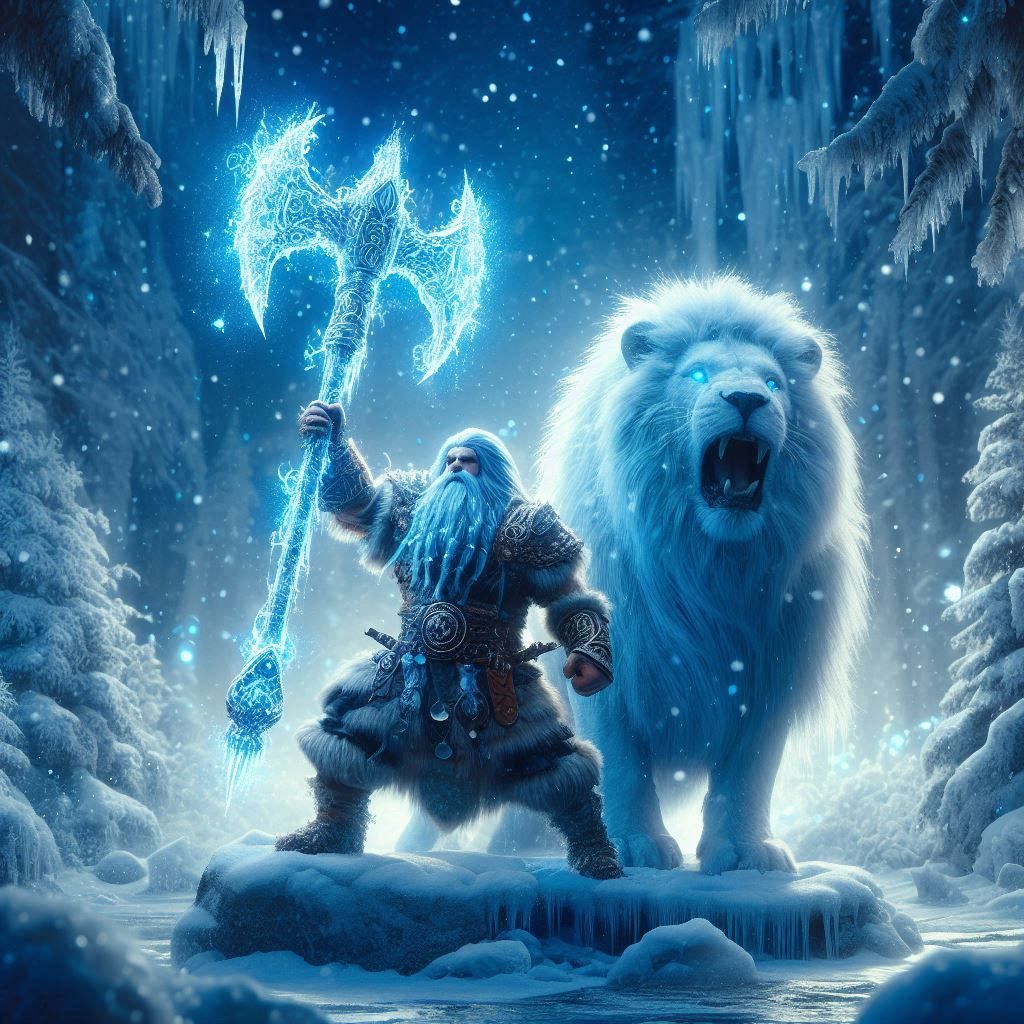 War dwarf and white lion