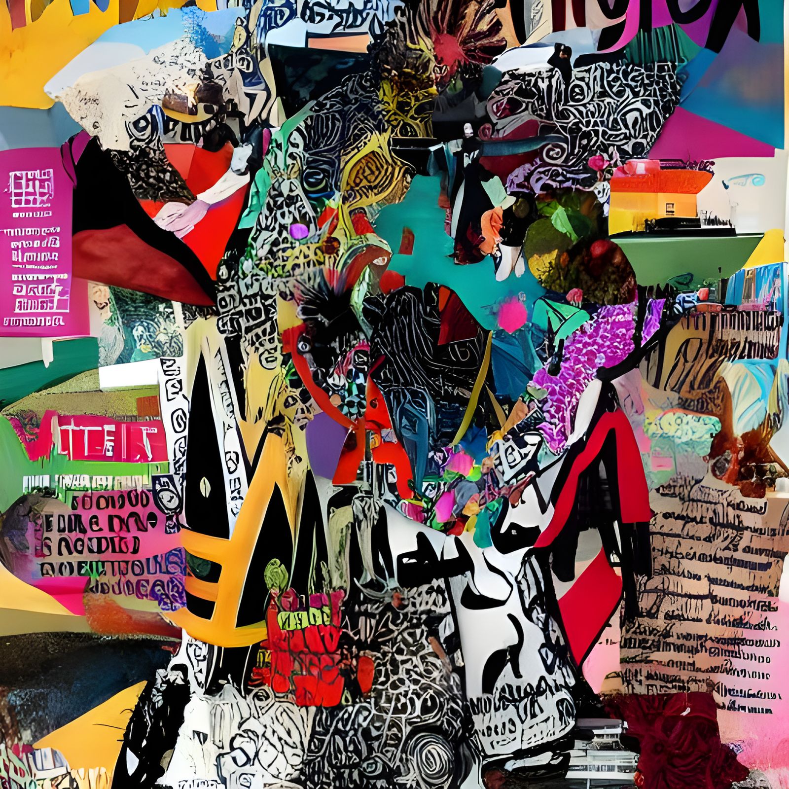 Art magazine cover complex collage using random characters - AI ...