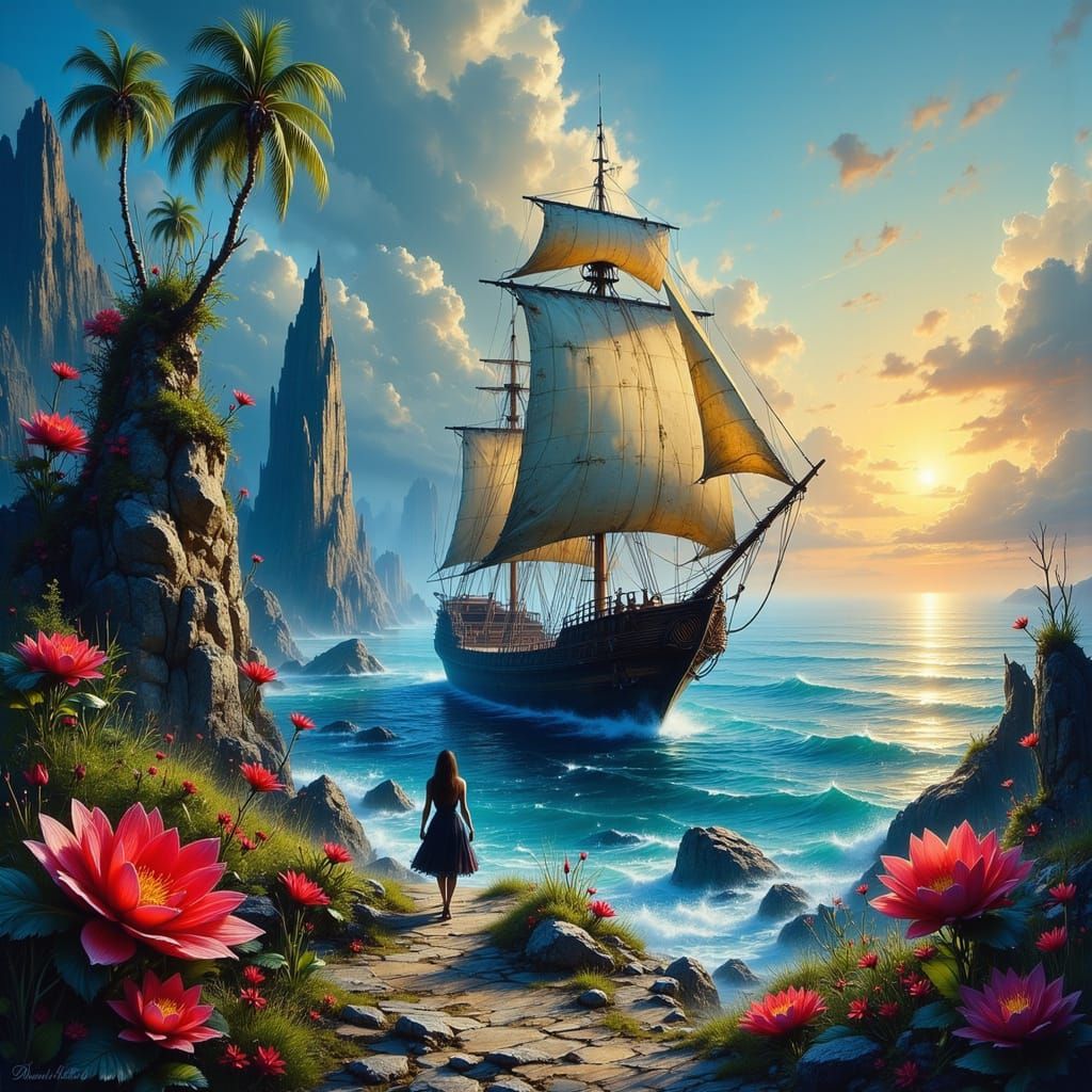 <lora:-Omnious-:1.0> 

<lora:Akimora:1.0> 

The pirate ship arriving at the shores of Maui. The scene blends the grandeur of the ship with ...