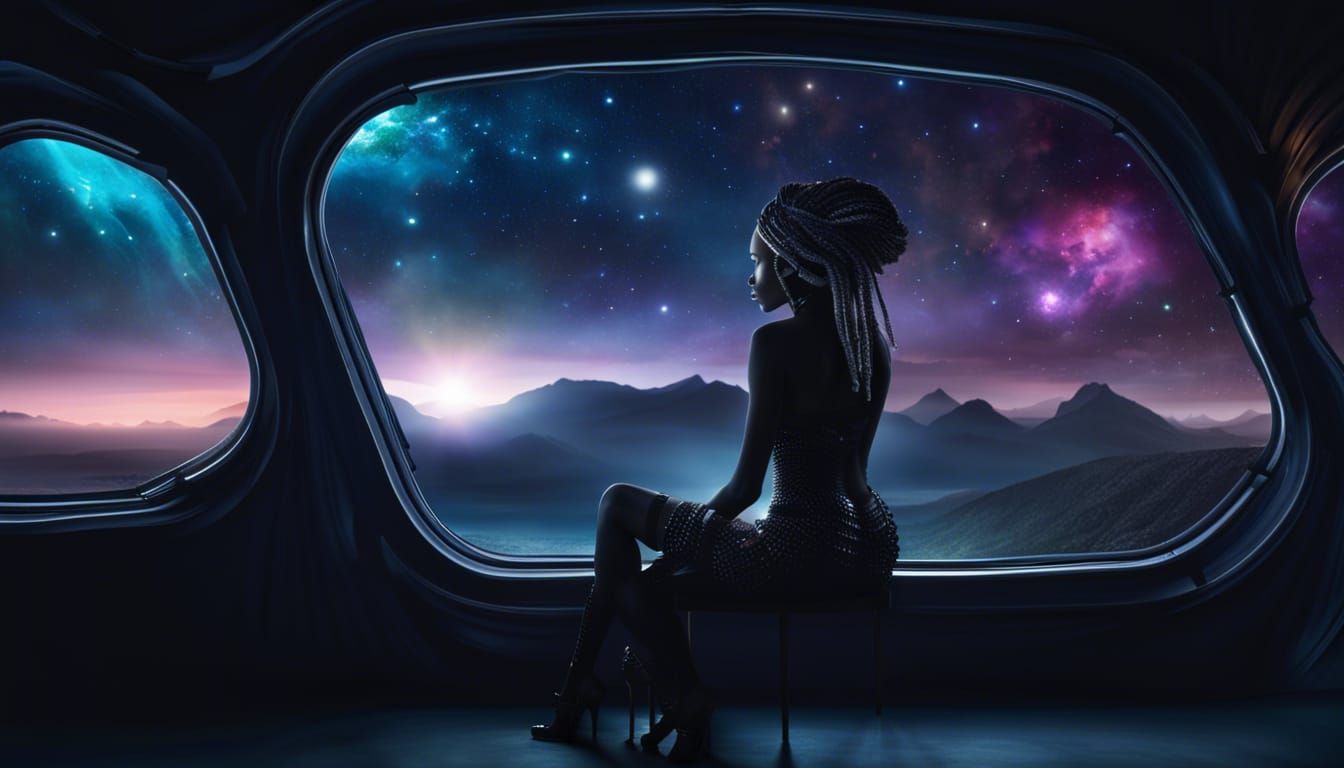beautiful black alien princess wearing alien cloths and hair...