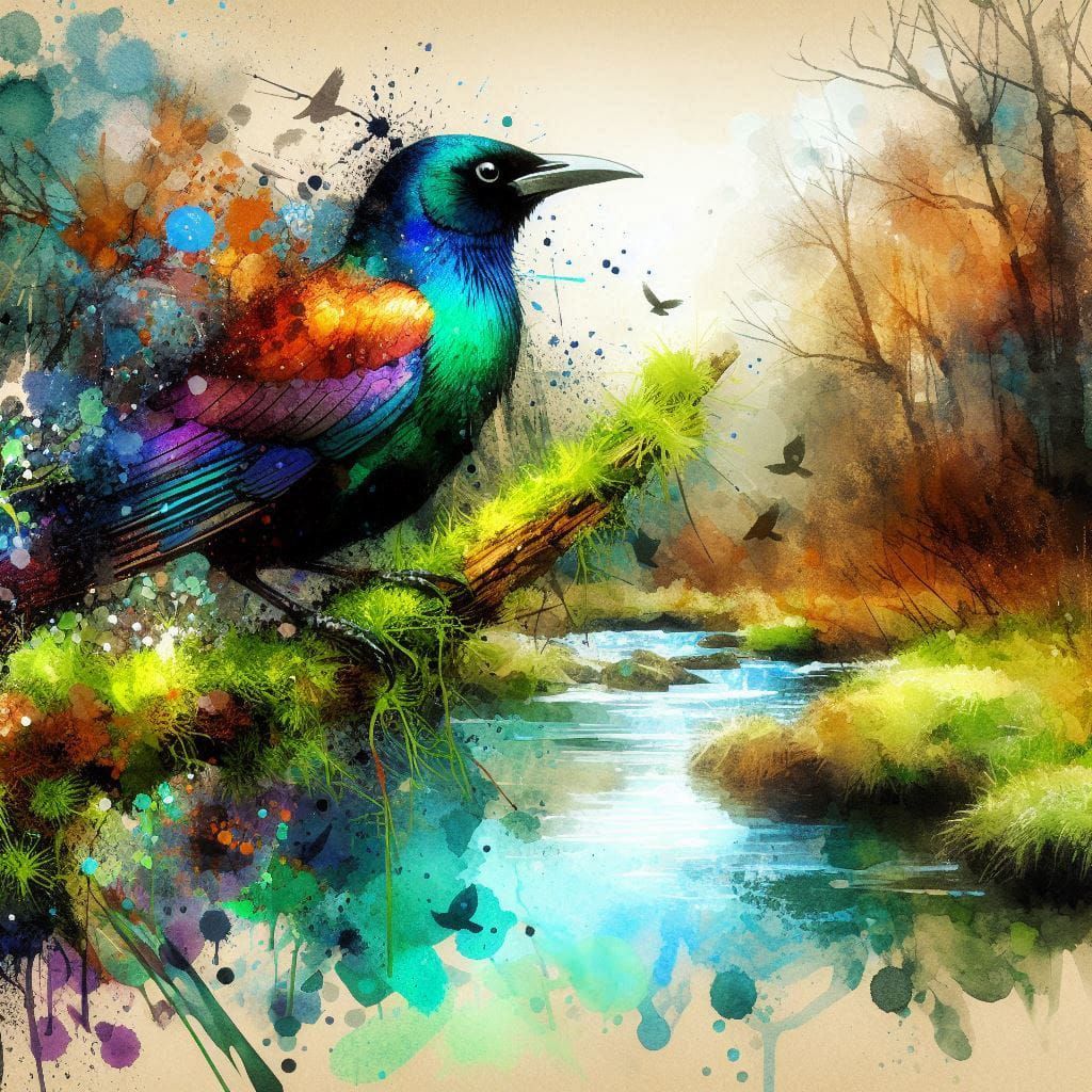 A beautiful, radiant Common Grackle