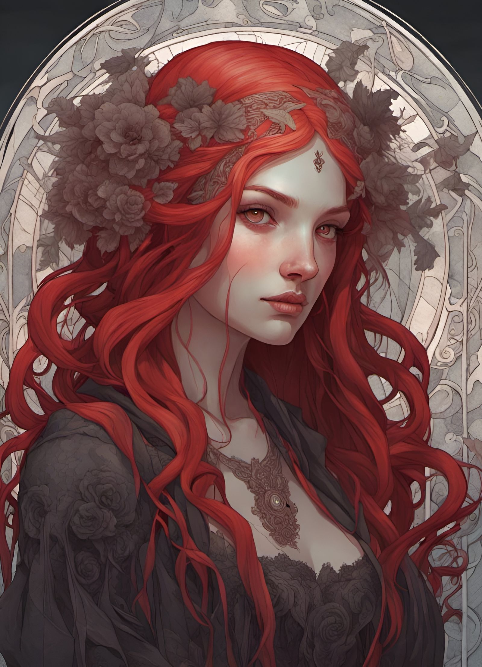 Mucha Maiden 1: Red - AI Generated Artwork - NightCafe Creator