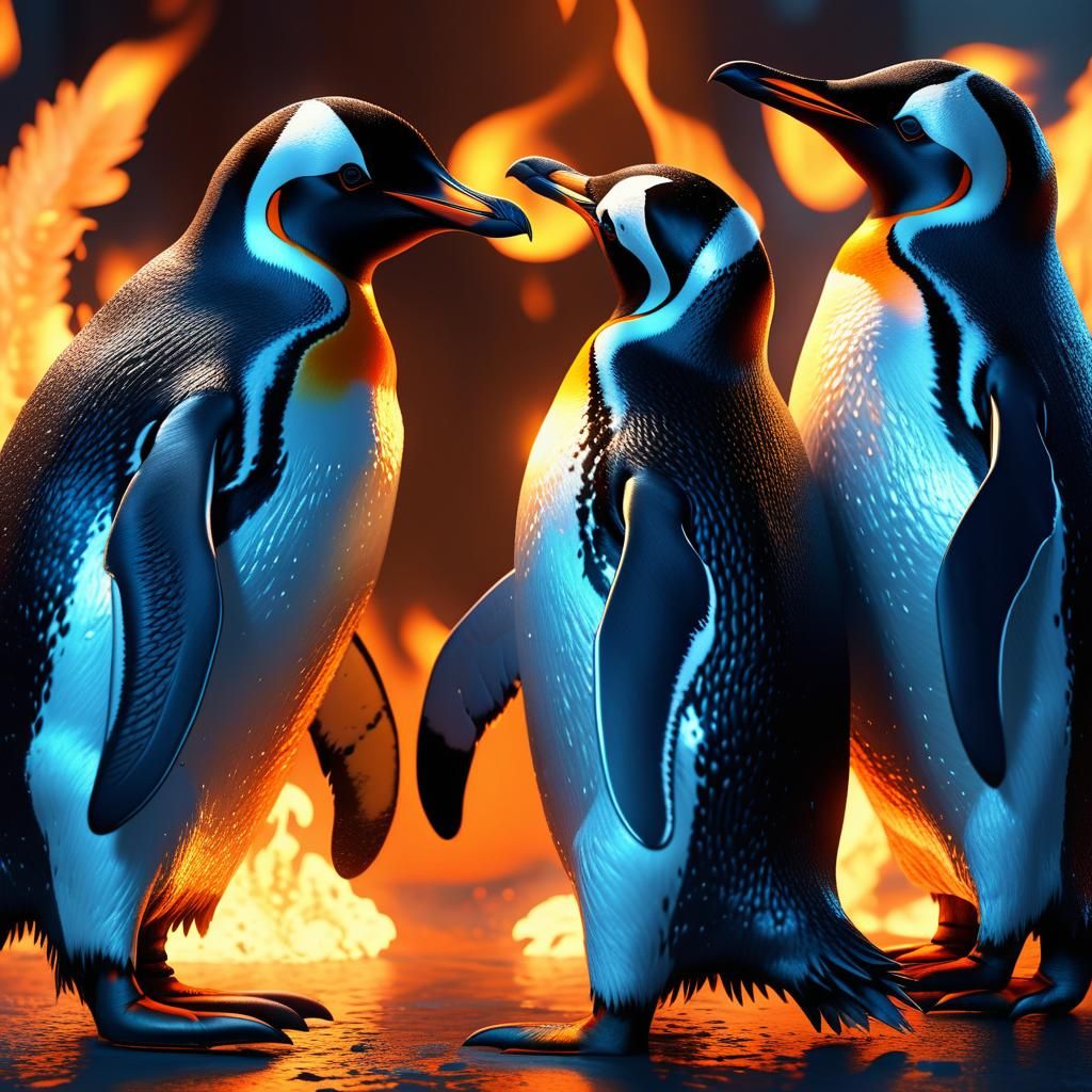 Penguins Dancing on Fire: A Digital Art Masterpiece