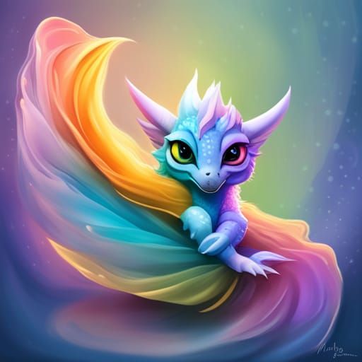 Pastel colored baby dragon with rainbow scales