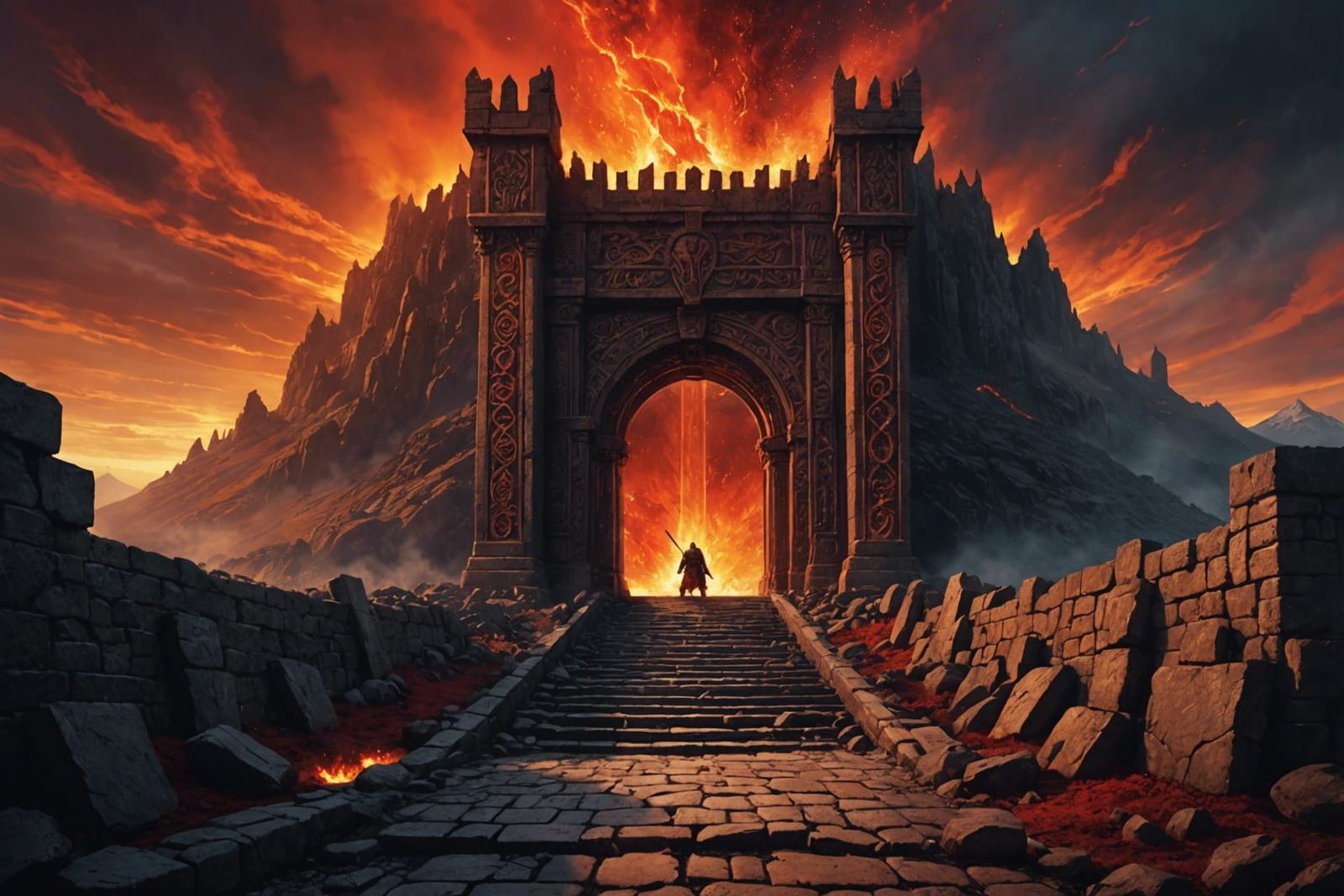 there many steps going to the gates of Valhalla the stonework is blood red, the sky is on fire there ...  by @The ancient one