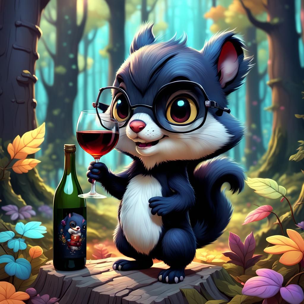Squirrel enjoying a glass of wine