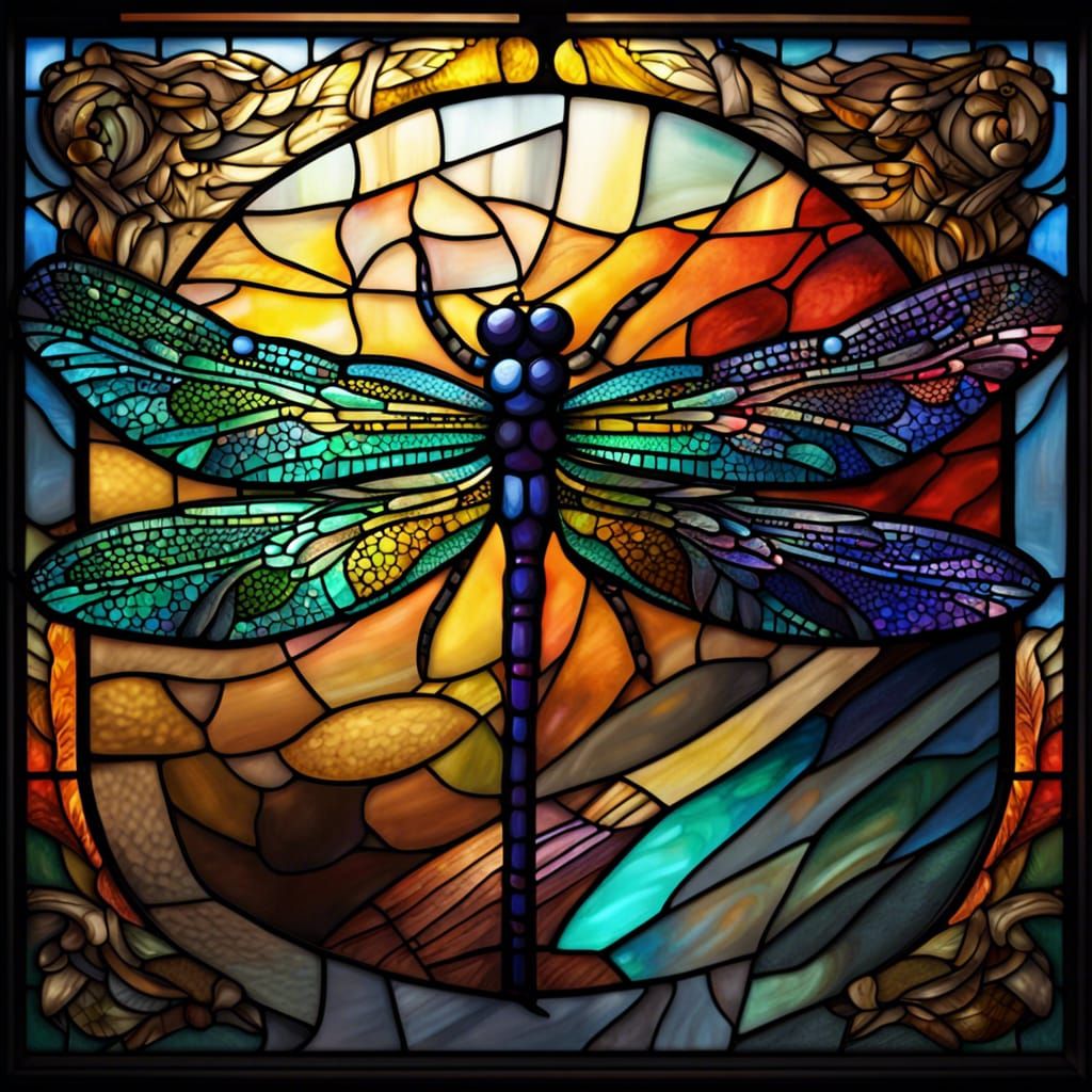 Stained Glass Dragonfly Window AI Generated Artwork NightCafe Creator
