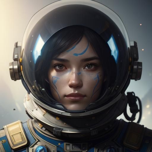 A girl wearing only a space helmet