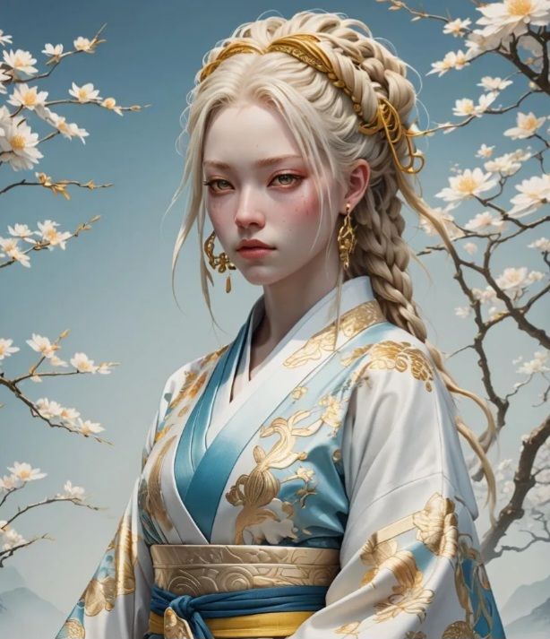 Akasha, with cherry blossoms in the background.