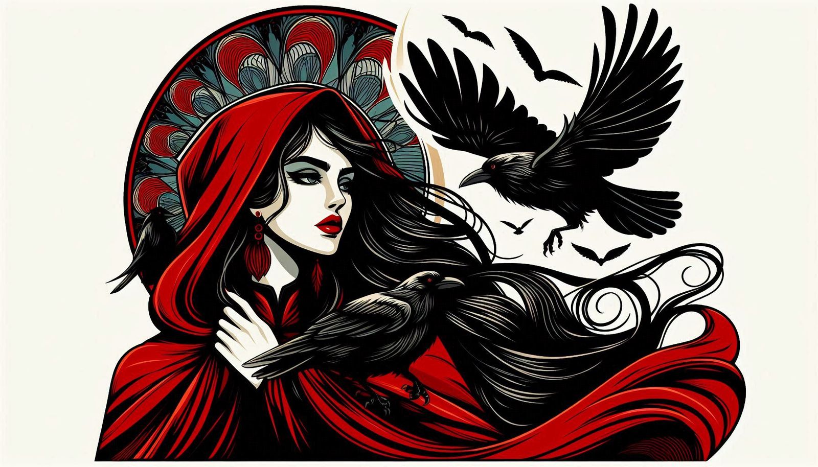 Ravens and A Woman in Red