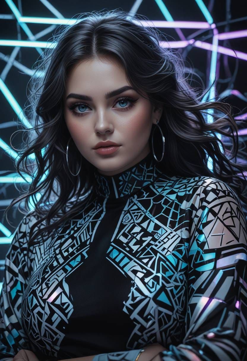 Portrait of a woman in geometric glowing scene