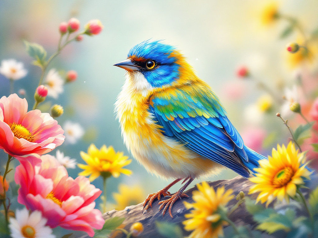 A fantasy sparrow with flowers – MI