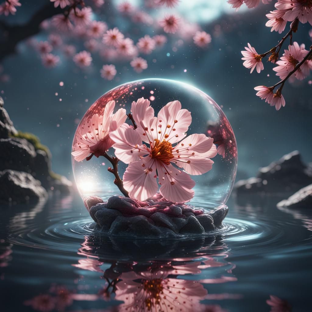 cherry blossom reflecting in water surface  by @King Demonicus Reed 