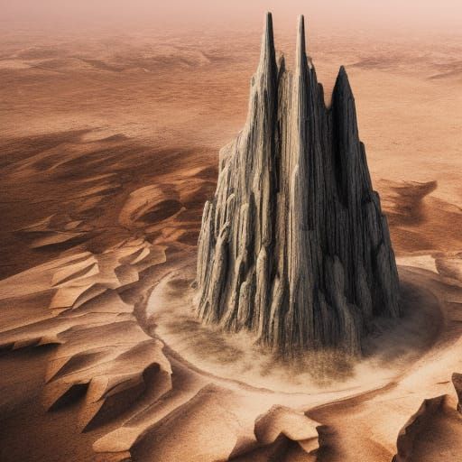 Monolith in the desert after snowing
