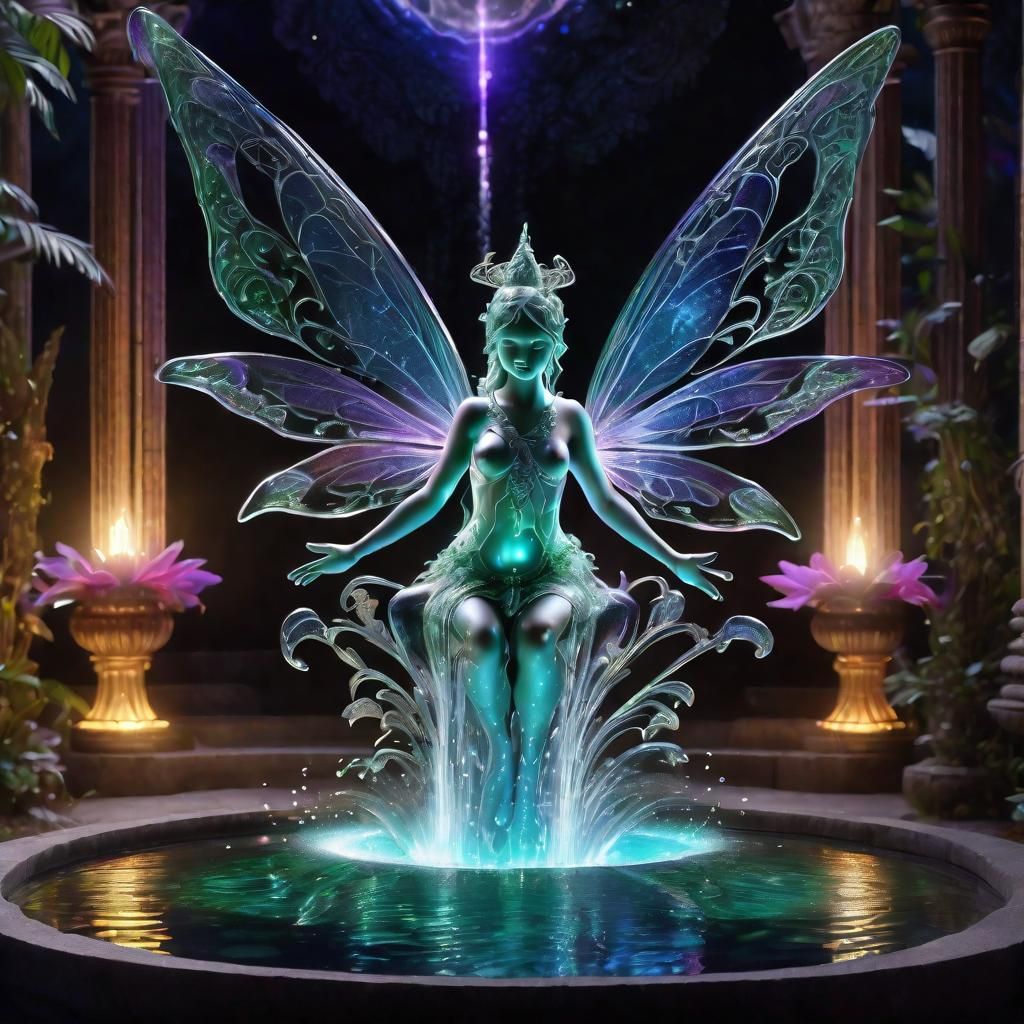 Stunning transparent Glass Fairy Fountain, internal lighting...