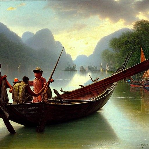 Closeup Boat Traders of  Sungai Pahang and sampan detailed m...