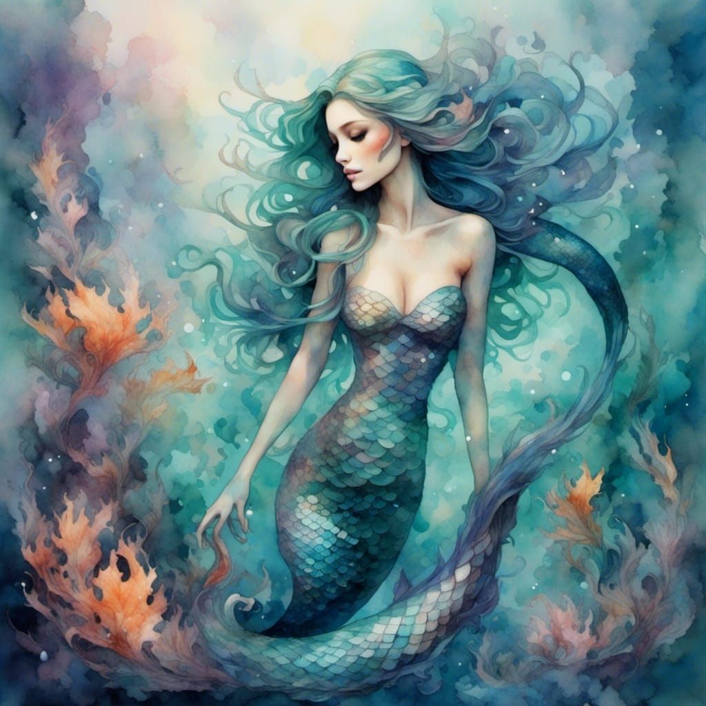  <lora:Smokey watercolor:1.0> mermaid