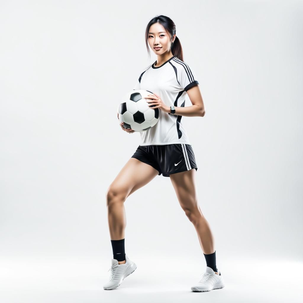 asian Young woman in sports ware with soccer ball isolated o...