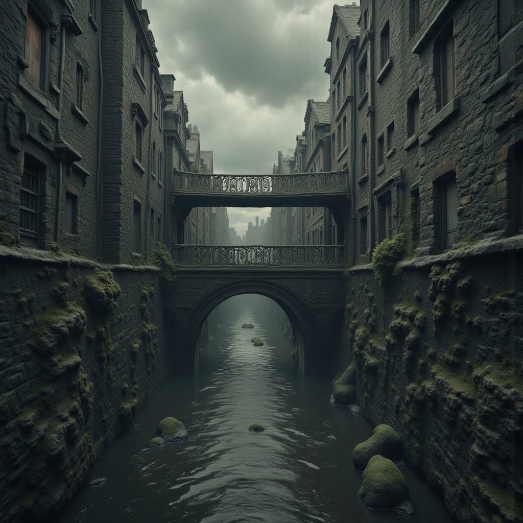Gothic Bridge of Sighs in Surreal, Cinematic Style