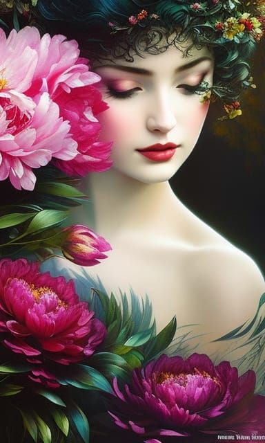 flowers_peonies lined across edges_dark_sharp lines_Scenic, ...