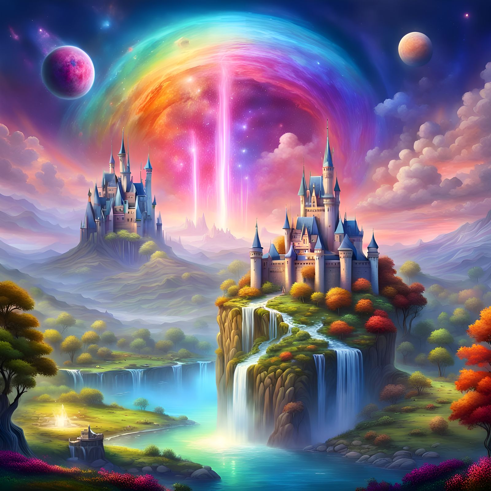 landscape with magical castles and bright colors - AI Generated Artwork ...