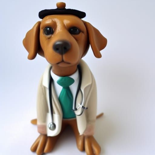 A dog dressed like a Doctor, figurine Made with clay AI Generated