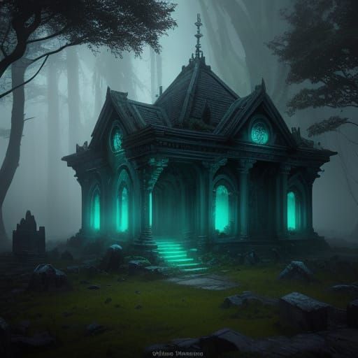 Mysterious Creature in Luminescent Ruin