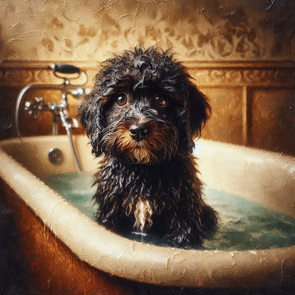 Black Cavoodle Bath Time