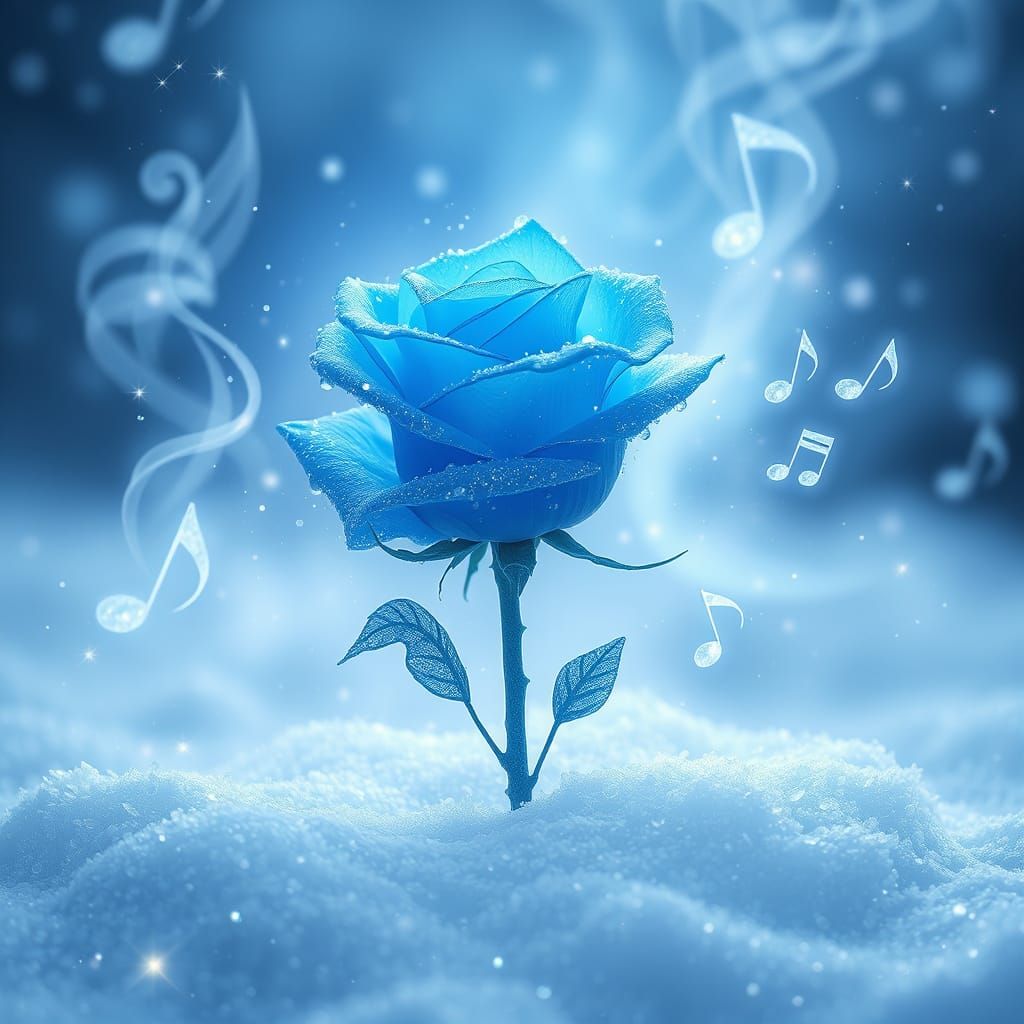 Ethereal Blue Glitter Rose in a Dreamy Winter Wonderland