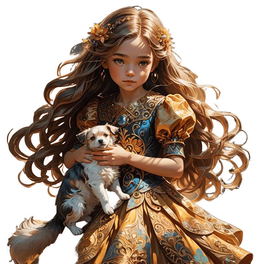 Girl Holding Pet: Detailed Fantasy Art