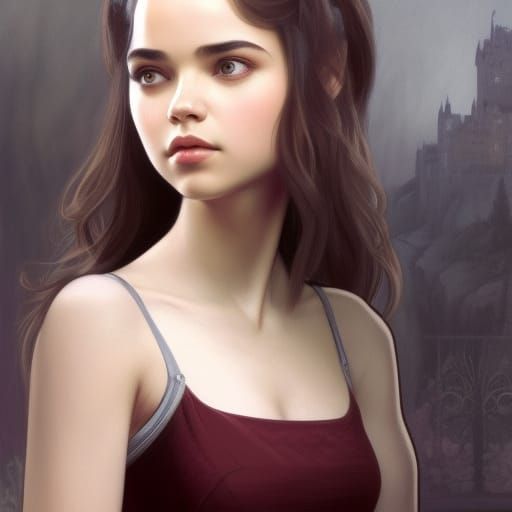 Detailed Portrait of Woman with Castle Background